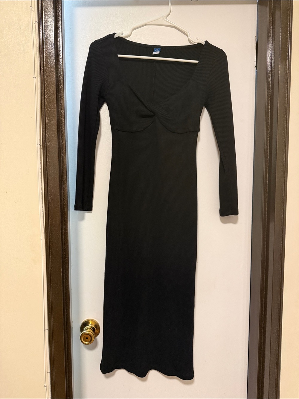 3/4 Sleeve Black Ribbed Bodycon Dress